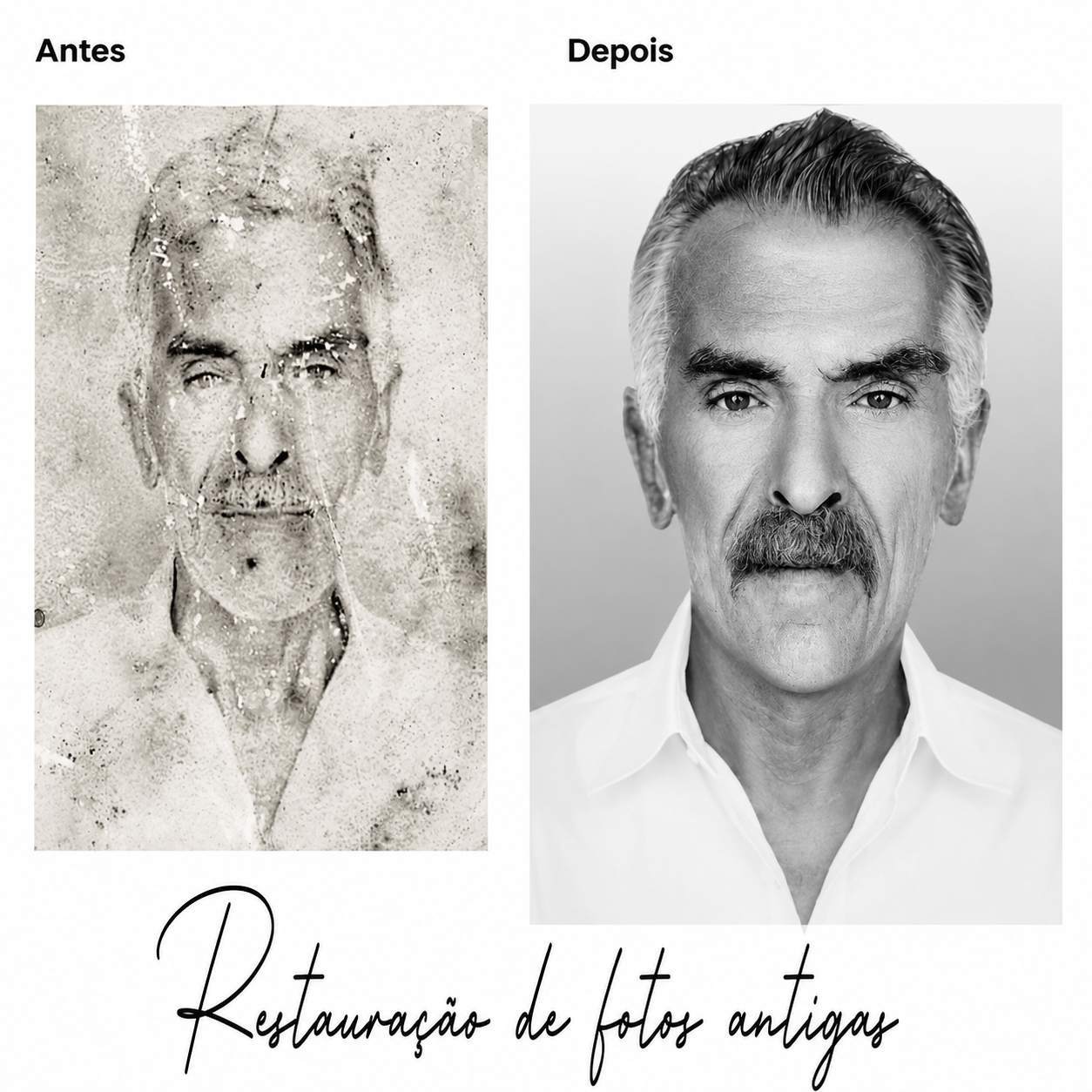 Exemplo de restauração de foto antiga 1: antes e depois