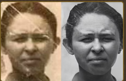Foto antiga de mulher restaurada, antes e depois